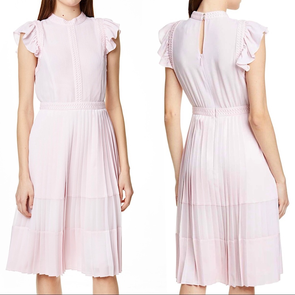 Ted Baker AVERELE Ruffle Pleated Blush Midi Dress